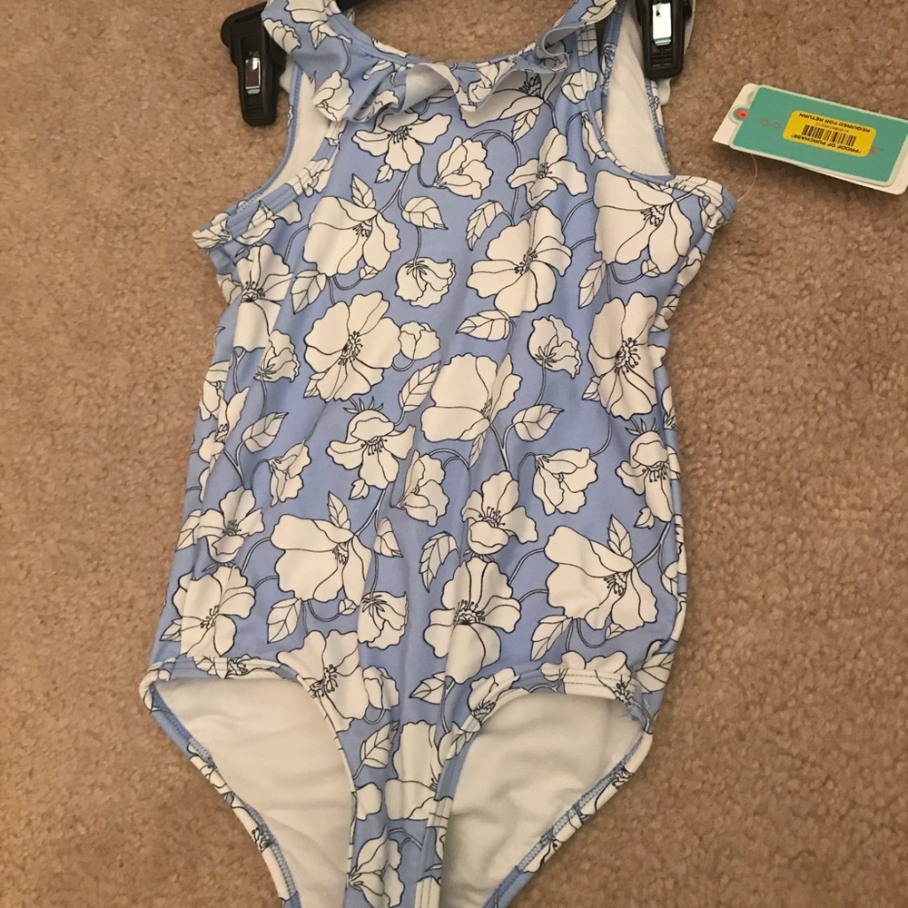 Girls periwinkle&white flowers one piece swimsuit